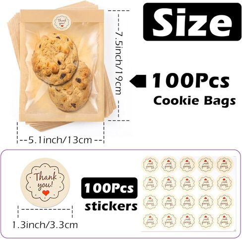 100 عبوة من أكياس البسكويت مع نافذة من Lsnisni، أكياس مخبز ورقية مقاومة للزيوت مقاس 13.97 سم × 19.05 سم، أكياس تغليف البسكويت قابلة للإغلاق بالحرارة من كرافت لتقديم الهدايا لبيع المخبوزات للبسكويت والدونات والشرائح والساندويتشات in Kuwait
