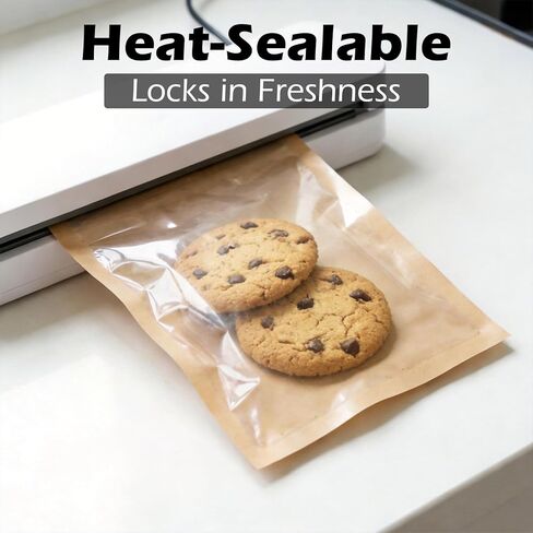 100 عبوة من أكياس البسكويت مع نافذة من Lsnisni، أكياس مخبز ورقية مقاومة للزيوت مقاس 13.97 سم × 19.05 سم، أكياس تغليف البسكويت قابلة للإغلاق بالحرارة من كرافت لتقديم الهدايا لبيع المخبوزات للبسكويت والدونات والشرائح والساندويتشات in Kuwait