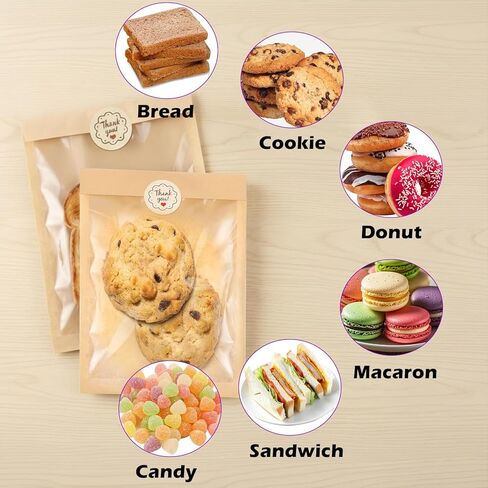 100 عبوة من أكياس البسكويت مع نافذة من Lsnisni، أكياس مخبز ورقية مقاومة للزيوت مقاس 13.97 سم × 19.05 سم، أكياس تغليف البسكويت قابلة للإغلاق بالحرارة من كرافت لتقديم الهدايا لبيع المخبوزات للبسكويت والدونات والشرائح والساندويتشات in Kuwait