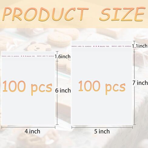 200 قطعة من أكياس البسكويت، أكياس سيلوفان شفافة ذاتية الغلق مقاس 4x6، 5x7 بوصة، لتغليف البسكويت والحلوى والهدايا والمنتجات in Kuwait