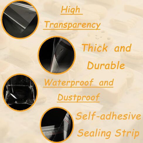 200 قطعة من أكياس البسكويت، أكياس سيلوفان شفافة ذاتية الغلق مقاس 4x6، 5x7 بوصة، لتغليف البسكويت والحلوى والهدايا والمنتجات in Kuwait