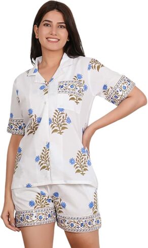Cotsiler Women's Notch Twch Print Classic Comfy Button Down Soft Sleeves Sleepwear Cotton Pajama Night in Saudi Arabia