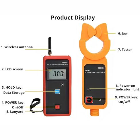 9000B جهاز قياس التسرب اللاسلكي عالي الجهد المنخفض مع أقصى مسافة نقل لاسلكية 30 متر حجم المشبك 48 مم 99 مجموعة تخزين البيانات in Kuwait