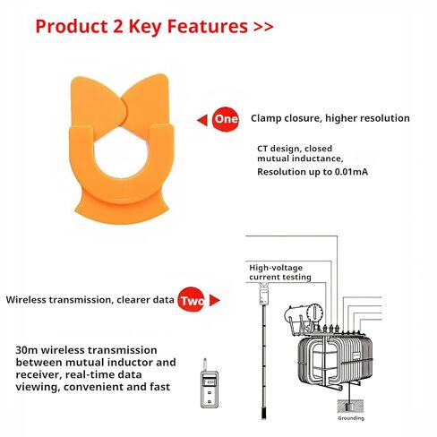 جهاز قياس المشبك اللاسلكي عالي الجهد من WAKASAN9100B، ناقل الحركة 30 مترًا، تيار متردد 0.00 مللي أمبير-600 أمبير، مقياس مشبك ذاتي النطاق مع فك 33 مم، تخزين بيانات 99 مجموعة، شاشة LCD بإضاءة خلفية لاختبار تيار التسرب والخط العلوي in Kuwait