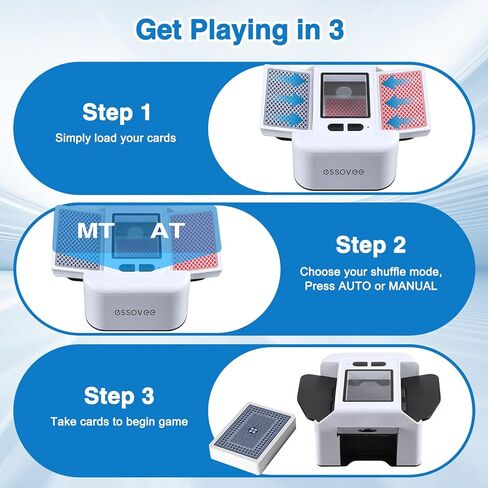 ماكينة خلط البطاقات الأوتوماتيكية لعدد 1-2 من الطوابق، آلة خلط البطاقات المحمولة منخفضة الضوضاء ذات الوضع المزدوج ووحدة خلط البطاقات السريعة القابلة لإعادة الشحن عبر USB-C للبوكر، لعبة ورق، UNO، تكساس هولدم، الحفلات والسفر in Kuwait