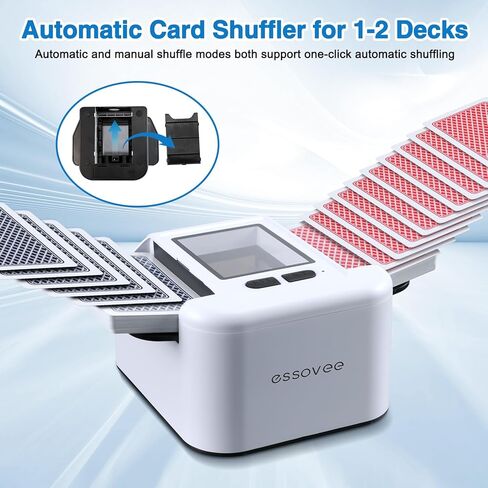 ماكينة خلط البطاقات الأوتوماتيكية لعدد 1-2 من الطوابق، آلة خلط البطاقات المحمولة منخفضة الضوضاء ذات الوضع المزدوج ووحدة خلط البطاقات السريعة القابلة لإعادة الشحن عبر USB-C للبوكر، لعبة ورق، UNO، تكساس هولدم، الحفلات والسفر in Kuwait