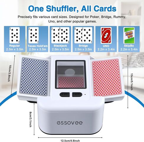 ماكينة خلط البطاقات الأوتوماتيكية لعدد 1-2 من الطوابق، آلة خلط البطاقات المحمولة منخفضة الضوضاء ذات الوضع المزدوج ووحدة خلط البطاقات السريعة القابلة لإعادة الشحن عبر USB-C للبوكر، لعبة ورق، UNO، تكساس هولدم، الحفلات والسفر in Kuwait