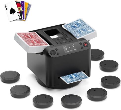 Automatic Card Shuffler and Dealer Machine 2-in-1 for 1-2 Decks, 8 Remotes, 180°/360° Rotating Dealing Machine for 1-12 Players, Rechargeable, for Poker, UNO, Blackjack, Phase 10 in Saudi Arabia