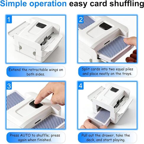ماكينة خلط البطاقات الأوتوماتيكية 1-2 سطح السفينة، آلة خلط البطاقات القابلة لإعادة الشحن، ماكينة خلط البطاقات الكهربائية المحمولة بضغطة واحدة، متعددة الاستخدامات للبوكر، UNO، ألعاب البطاقات المشهورة للسفر المنزلي العائلي (2000 مللي أمبير في الساعة) in Kuwait
