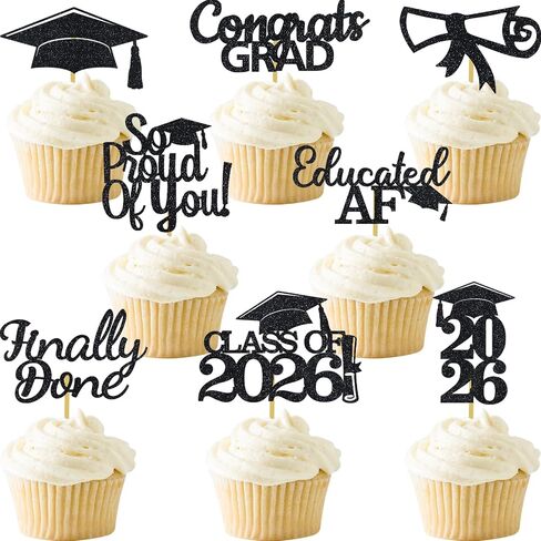 48PCS Graduation Cupcake Topper Glitter Grad Class Food Picks Congratulations Party Decoration Ideas Light Blue in Kuwait
