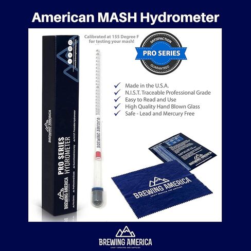 جهاز قياس هرس البيرة من شركة Brewing America في الولايات المتحدة الأمريكية تمت معايرته عند درجة حرارة 155 درجة فهرنهايت - سلسلة Pro ذات الجاذبية النوعية للتخمير بمقياس ثلاثي - تحضير أفضل لجميع أنواع بيرة الحبوب in Kuwait