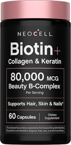 NeoCell Biotin Collagen Keratin Supplement | 80000mcg | 60 Capsules | Beauty B-Complex | Plus Hyaluronic Acid | Hair, Skin, and Nails in Kuwait