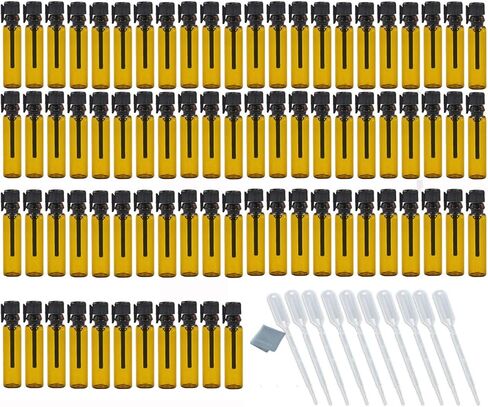 Portable 100pcs 1ml (1/4 Dram) Amber Mini Glass Bottle 1cc Vial For Essential Oil Perfume DIY Liquid Sample Bottle Travel Makeup Party With 10pcs 0.5ml Pipette Tool in Kuwait