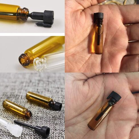Portable 100pcs 1ml (1/4 Dram) Amber Mini Glass Bottle 1cc Vial For Essential Oil Perfume DIY Liquid Sample Bottle Travel Makeup Party With 10pcs 0.5ml Pipette Tool in Kuwait