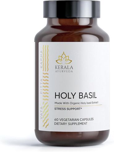 Kerala Ayurveda Holy Basil Tulsi Extract Capsules (60 Vegan Tablets) | Adrenal Support Herbal Supplements with Respiratory Wellness & Calm Support | Natural Ingredients | Prop 65 Compliant in Kuwait