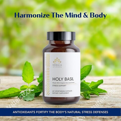 Kerala Ayurveda Holy Basil Tulsi Extract Capsules (60 Vegan Tablets) | Adrenal Support Herbal Supplements with Respiratory Wellness & Calm Support | Natural Ingredients | Prop 65 Compliant in Kuwait
