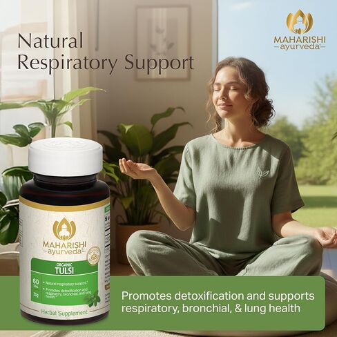 Maharishi Ayurveda Organic Tulsi– 500 mg, 60 Tabs – Herbal Supplement that Supports Respiratory & Immune Health, Promotes Detoxification & Lung Health. Organic Certified | Non-GMO | USDA Certified.* in Saudi Arabia