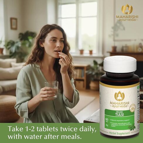Maharishi Ayurveda Organic Tulsi– 500 mg, 60 Tabs – Herbal Supplement that Supports Respiratory & Immune Health, Promotes Detoxification & Lung Health. Organic Certified | Non-GMO | USDA Certified.* in Saudi Arabia