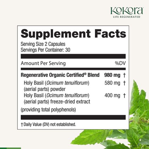Regenerative Holy Basil - Regenerative Organic Certified – Relaxation, Calm Mind, Stress Relief* -Vegan, Non-GMO – 60 Capsules - 30 Servings in Saudi Arabia