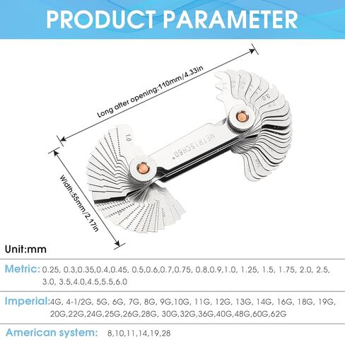 Professional Thread Gauge, 3-in-1 Thread Pitch Gauge: Metric 60°, Whitworth 55° & US SAE 60° Screw Gauge Set – Stainless Steel Thread Checker with Locking Device for Automotive, Workshop & Plumbing in Kuwait