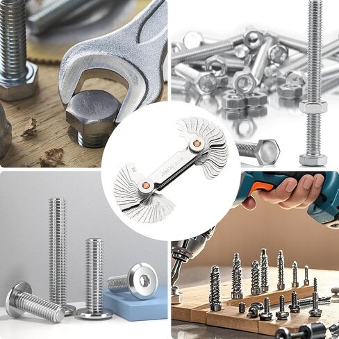 Professional Thread Gauge, 3-in-1 Thread Pitch Gauge: Metric 60°, Whitworth 55° & US SAE 60° Screw Gauge Set – Stainless Steel Thread Checker with Locking Device for Automotive, Workshop & Plumbing in Kuwait