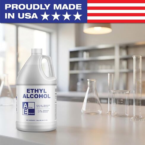 Ethyl Alcohol (Ethanol) 95% Denatured – 4 Gallon – High Purity Multi-Use Solvent – Lab, Electronics, Shellac Thinner & Surface Cleaning – 5% Isopropyl – No Methanol – Made in USA in Kuwait