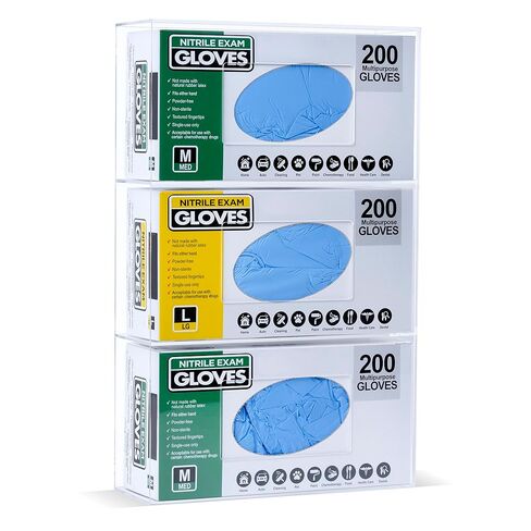 Glove Box Holder Dispenser - Side Loaded Clear Acrylic Organizer for Medical, Latex, Rubber, Exam, Disposable Glove Boxes, Wall Mount or Countertop (Double) in Kuwait