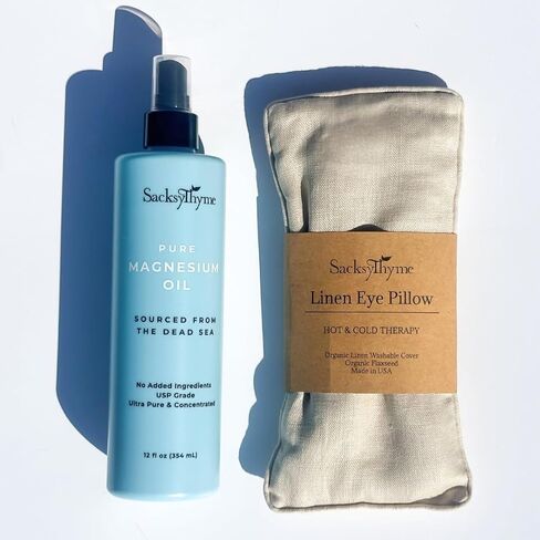 حزمة النوم والاسترخاء - وسادة العين من الكتان + رذاذ زيت المغنيسيوم - مجموعة العناية الذاتية المهدئة للروتين الليلي، ودعم الإجهاد والاسترخاء التام للجسم in Kuwait
