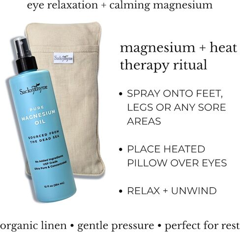 حزمة النوم والاسترخاء - وسادة العين من الكتان + رذاذ زيت المغنيسيوم - مجموعة العناية الذاتية المهدئة للروتين الليلي، ودعم الإجهاد والاسترخاء التام للجسم in Kuwait