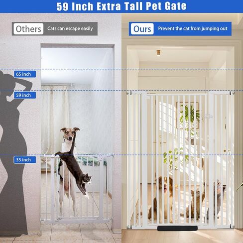 SHYUJAJIE 59 inch Extra Tall Cat Pet Gate Baby Gate Adjustable 29.13" and 42.08" Wide Pressure Mounted Walk Through Swing Safety Pet Gates Child Gate for Stairs, Doorway, House (59 * 42inch) in Kuwait