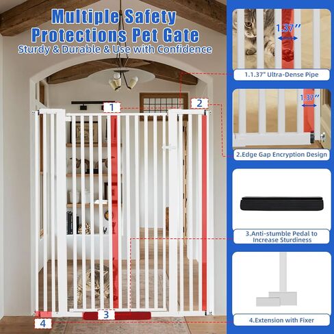 SHYUJAJIE 59 inch Extra Tall Cat Pet Gate Baby Gate Adjustable 29.13" and 42.08" Wide Pressure Mounted Walk Through Swing Safety Pet Gates Child Gate for Stairs, Doorway, House (59 * 42inch) in Kuwait
