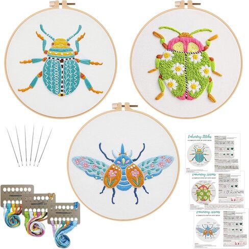 Louise Maelys 3 Sets Funny Embroidery Kits for Beginners,Cross Stitch Kit for Adults,DIY Needlepoint for Starters Including Wreath Flower Pattern, Hoop,Instruction and Threads in Kuwait
