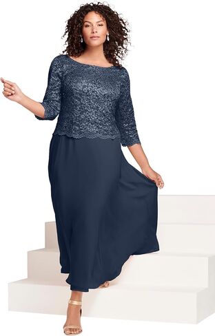 Roaman's Women's Plus Size Lace Popover Gown in Kuwait