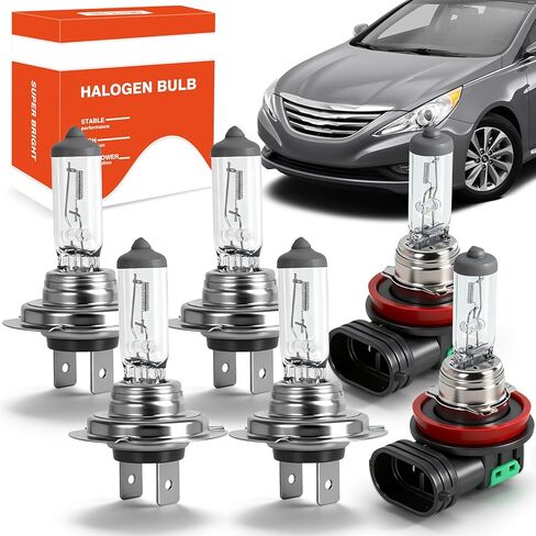 OQSNCV Fit for Hyundai Sonata 2011 2012 2013 2014 Halogen Headlight Bulbs, H7 High Beam + H7 Low Beam+ H8/H9/H11 Fog Headlamp Replacement Bulbs Kit, Pack of 6 in Saudi Arabia