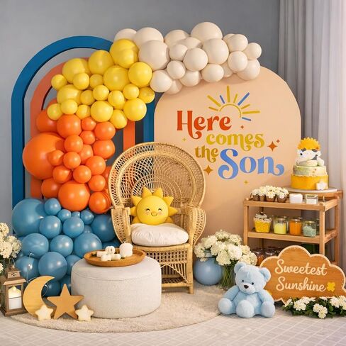 Here Comes the Son Balloon Arch Garland Kit 149pcs for Retro Sun Baby Shower First Trip Around the Sun Sunshine Theme Birthday Kids Groovy Boho Party Backdrop Decoration (Slate Blue) in Kuwait