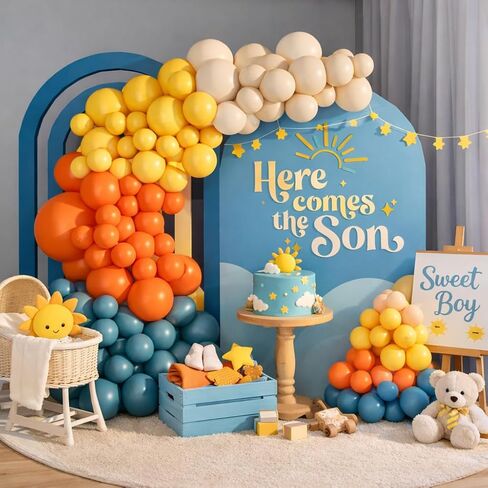Here Comes the Son Balloon Arch Garland Kit 149pcs for Retro Sun Baby Shower First Trip Around the Sun Sunshine Theme Birthday Kids Groovy Boho Party Backdrop Decoration (Slate Blue) in Kuwait