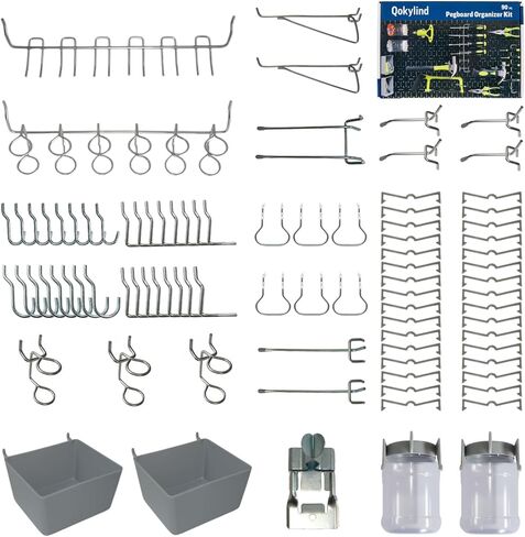 طقم خطافات معدنية بيجبورد 90 قطعة - مجموعة أدوات شديدة التحمل لتنظيم المرآب وورش العمل، حامل شماعة حائط مع أقفال، لا حاجة لأي أدوات، ملحقات التخزين in Kuwait