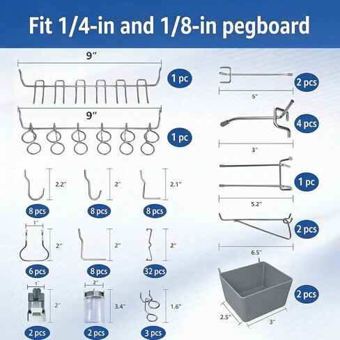 طقم خطافات معدنية بيجبورد 90 قطعة - مجموعة أدوات شديدة التحمل لتنظيم المرآب وورش العمل، حامل شماعة حائط مع أقفال، لا حاجة لأي أدوات، ملحقات التخزين in Kuwait