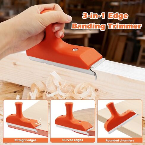Edge Banding Trimmer with Sharp Stainless Steel Blades and Ergonomic Grip for Veneer, PVC, and ABS on Straight, Curved, and Chamfered Edges, Woodworking Trimmer For Deburring(Red) in Kuwait
