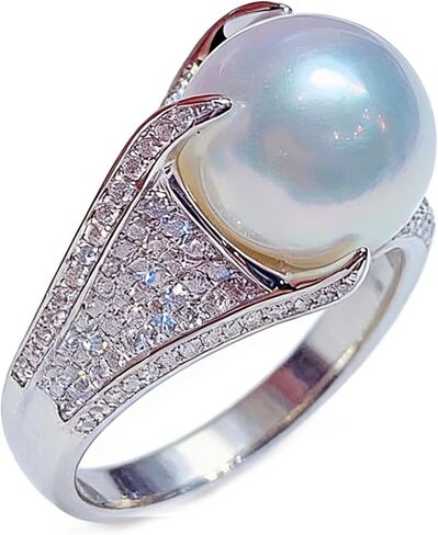 Sdouefos Baroque Pearl Ring for Women 925 Sterling Silver Zirconia Ring Rings Rings Big Pearl Ball band Rings Ring in Saudi Arabia