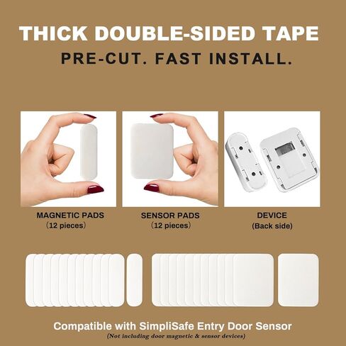 شريط بديل لاصق سميك متوافق مع مغناطيس مستشعر باب الدخول SimpliSafe، وسادات مقطوعة مسبقًا، سهلة التركيب، عبوة مكونة من 12 وسادة استشعار و12 وسادة مغناطيسية in Kuwait