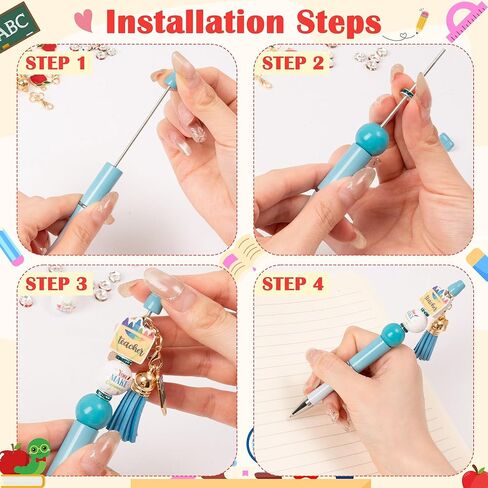 CNhoqc 178pcs Teacher Appreciation Theme Beadable Ballpoint Pen, Set of Plastic Beadable Pens, Colorful Wood Beads, Crystal Spacer Beads, Resealable Foil Pouch Bag, Ballpoint Pen for Teachers Gift in Kuwait