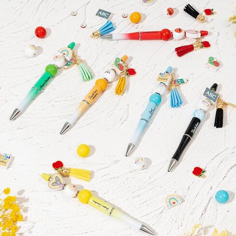 CNhoqc 178pcs Teacher Appreciation Theme Beadable Ballpoint Pen, Set of Plastic Beadable Pens, Colorful Wood Beads, Crystal Spacer Beads, Resealable Foil Pouch Bag, Ballpoint Pen for Teachers Gift in Kuwait