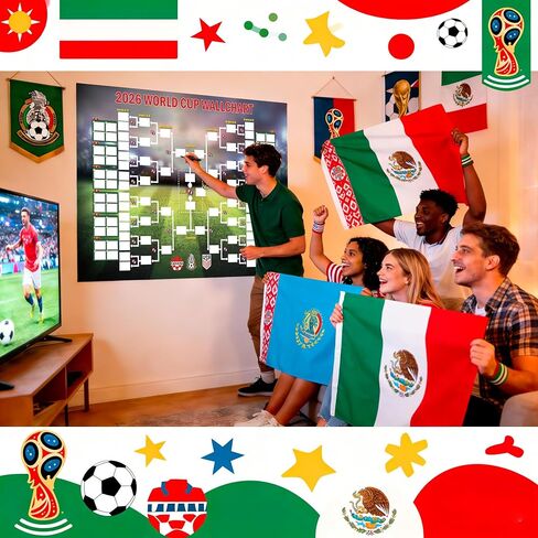 ملصق جدول كأس العالم 2026، مخطط جداري سميك مقاوم للماء لمحبي كرة القدم، جدول تسجيل مباريات البطولة مع 2 علامات قابلة للمسح ولاصق 35.47 × 23.69 بوصة in Saudi Arabia