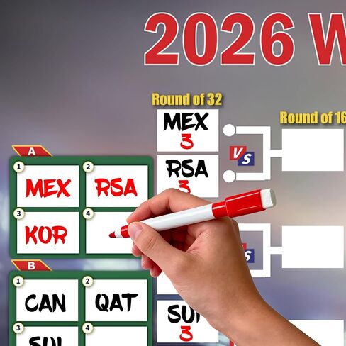 ملصق جدول كأس العالم 2026، مخطط جداري سميك مقاوم للماء لمحبي كرة القدم، جدول تسجيل مباريات البطولة مع 2 علامات قابلة للمسح ولاصق 35.47 × 23.69 بوصة in Saudi Arabia