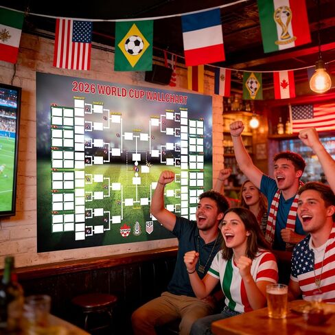 ملصق جدول كأس العالم 2026، مخطط جداري سميك مقاوم للماء لمحبي كرة القدم، جدول تسجيل مباريات البطولة مع 2 علامات قابلة للمسح ولاصق 35.47 × 23.69 بوصة in Saudi Arabia
