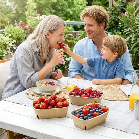 100 Pack Natural Pulp Fiber Berry Baskets, Rectangle Strawberry Produce Vented Container, Bulk Molded Fruit Boxes, Vegetable Picking Holder for Farmers Market, Grocery Store, Backyard Party in Saudi Arabia