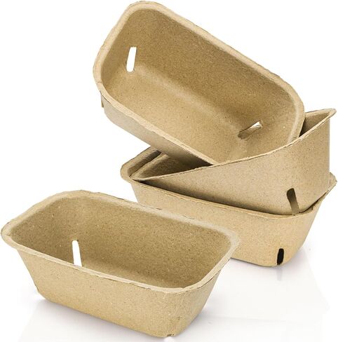 100 Pack Natural Pulp Fiber Berry Baskets, Rectangle Strawberry Produce Vented Container, Bulk Molded Fruit Boxes, Vegetable Picking Holder for Farmers Market, Grocery Store, Backyard Party in Saudi Arabia