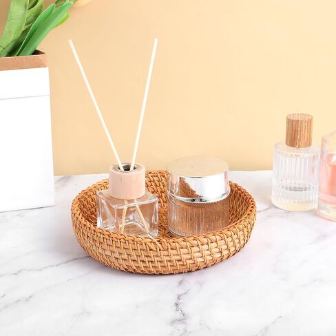 3Pcs Small Round Keys Basket Bowl for Entryway, 7" Woven Baskets Tabletop Wicker Catchall Rattan Round Tray Decorative Natural Basket Organizing Fruit Bread Basket for Keys Wallet Cell Phone in Saudi Arabia