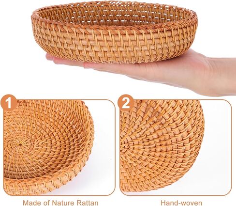 3Pcs Small Round Keys Basket Bowl for Entryway, 7" Woven Baskets Tabletop Wicker Catchall Rattan Round Tray Decorative Natural Basket Organizing Fruit Bread Basket for Keys Wallet Cell Phone in Saudi Arabia